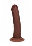 Realrock Dual Layered Rechargeable Silicone Curved Realistic Vibrating Dildo with Suction Cup 6in - Chocolate