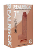 RealRock Dual Layered Silicone Realistic Vibrating Thrusting Dildo with Balls and Suction Cup 7in - Caramel