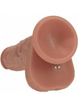 RealRock Dual Layered Silicone Realistic Vibrating Thrusting Dildo with Balls and Suction Cup 7in - Caramel