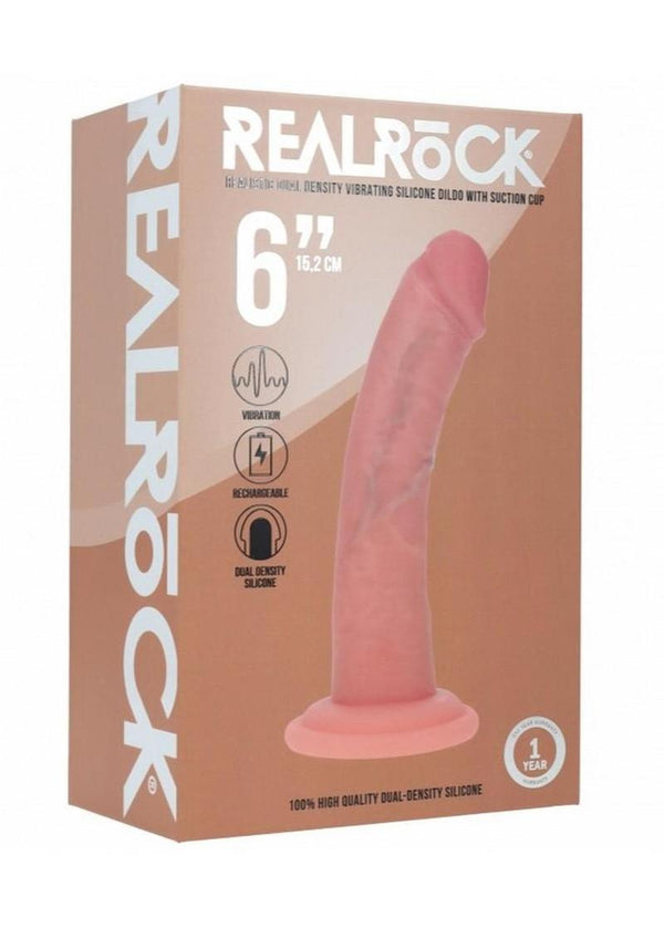 Realrock Dual Layered Rechargeable Silicone Curved Realistic Vibrating Dildo with Suction Cup 6in - Vanilla