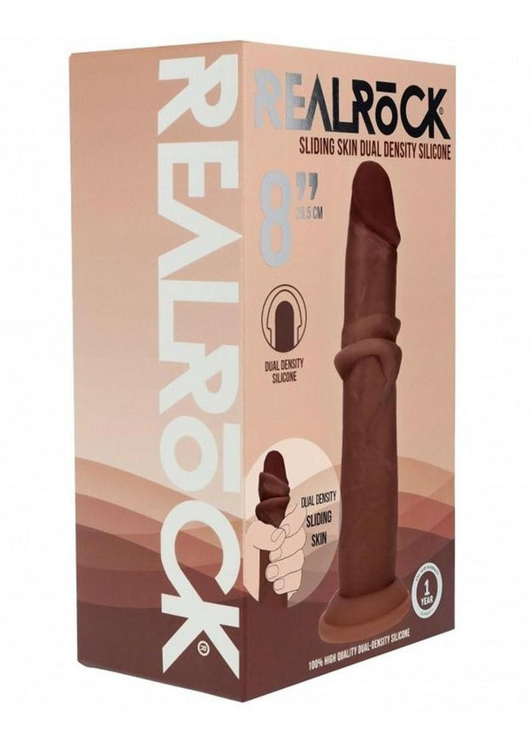 RealRock Dual Layered Silicone Realistic Sliding Skin Dildo 8in - Chocolate