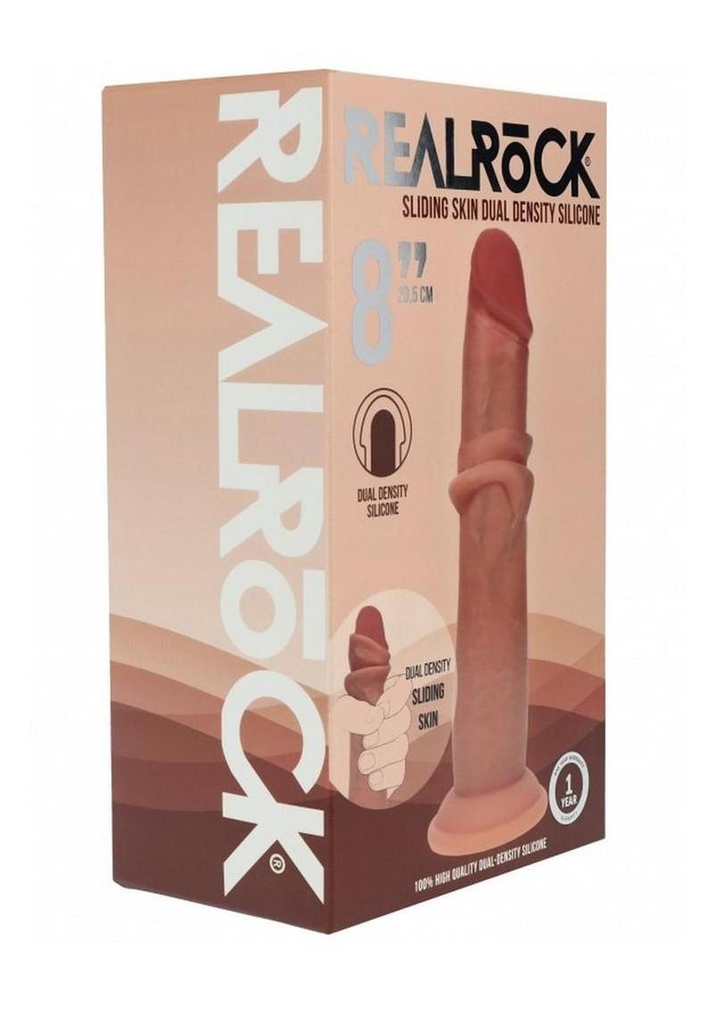 RealRock Dual Layered Silicone Realistic Sliding Skin Dildo 8in - Caramel