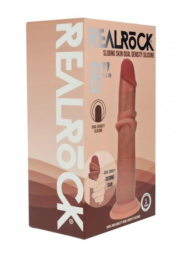 RealRock Dual Layered Silicone Realistic Sliding Skin Dildo 8in - Caramel