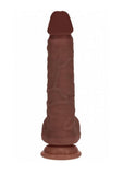 RealRock Dual Layered Silicone Realistic Vibrating Thrusting Dildo with Balls and Suction Cup 8in - Chocolate