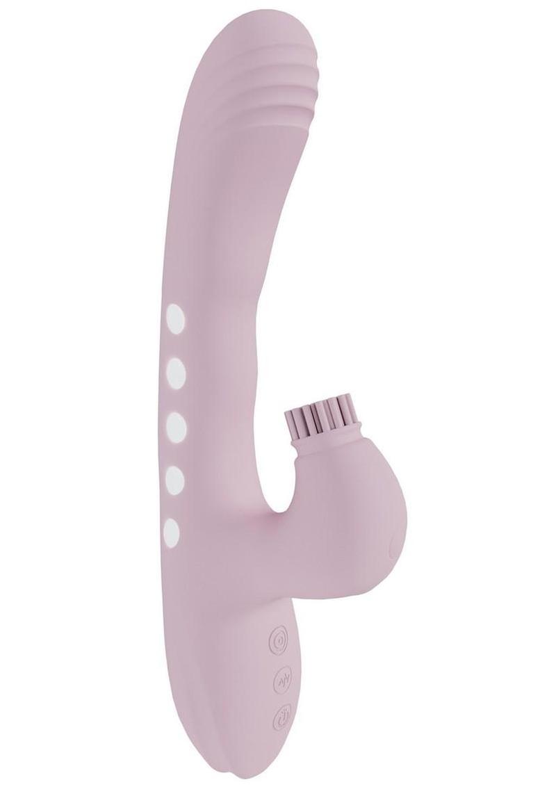 Vive Andria LED Rechargeable Silicone Dual Motor G-Spot VIbrating and Tap Clit Stimulator - Pink