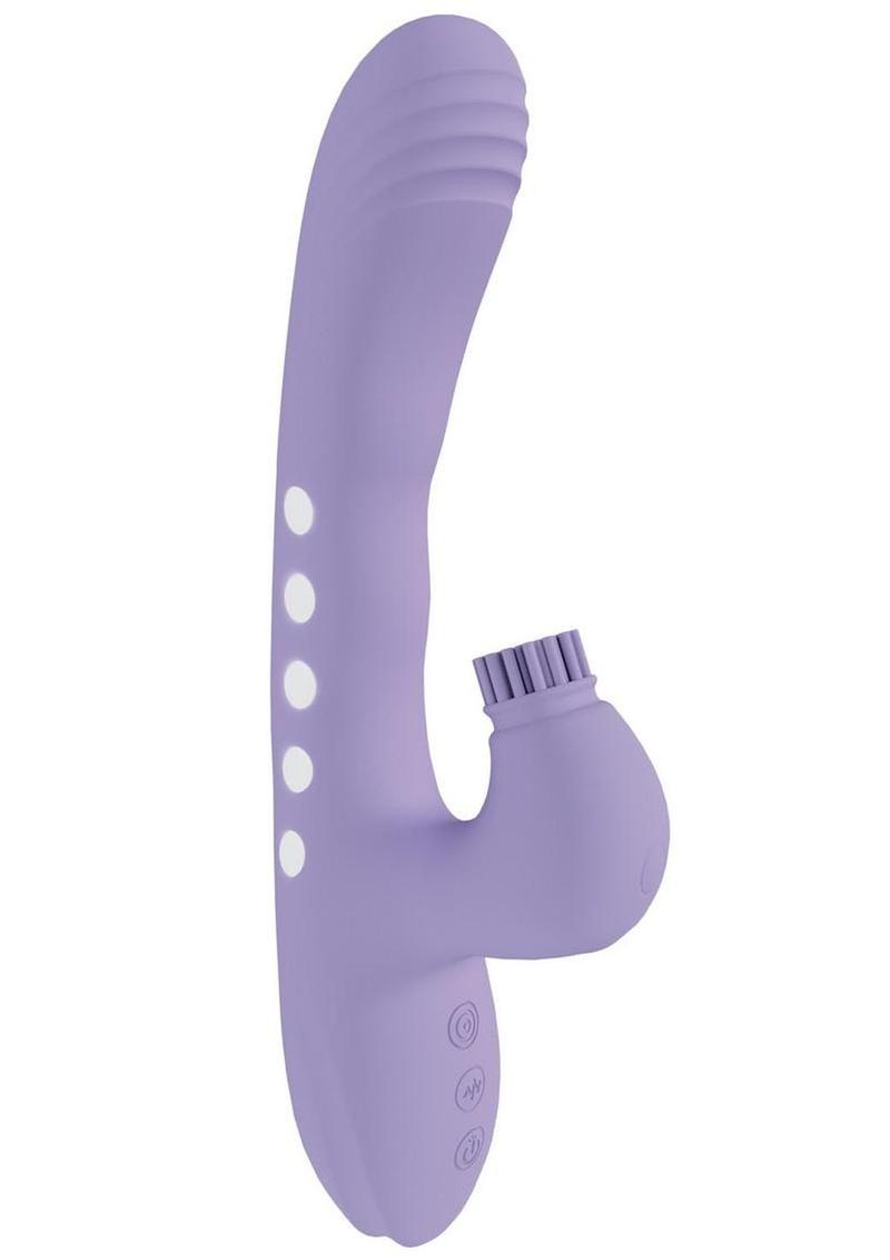 Vive Andria LED Rechargeable Silicone Dual Motor G-Spot VIbrating and Tap Clit Stimulator - Lavender