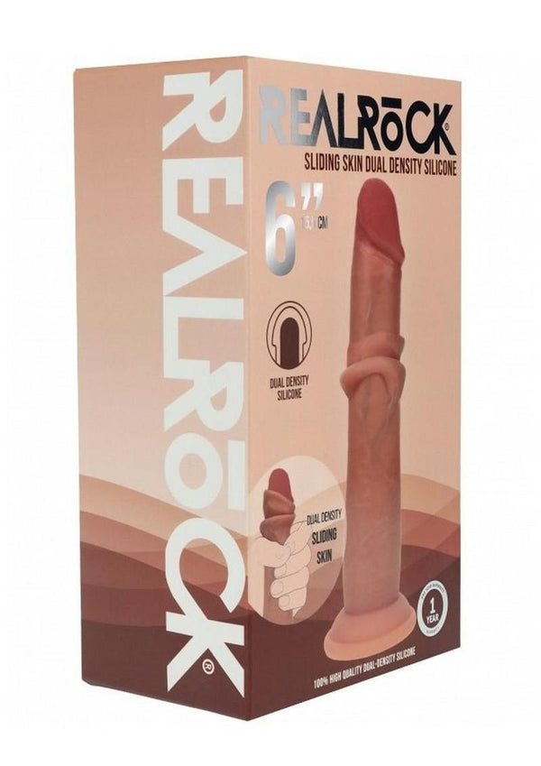 RealRock Dual Layered Silicone Realistic Sliding Skin Dildo 6in - Caramel