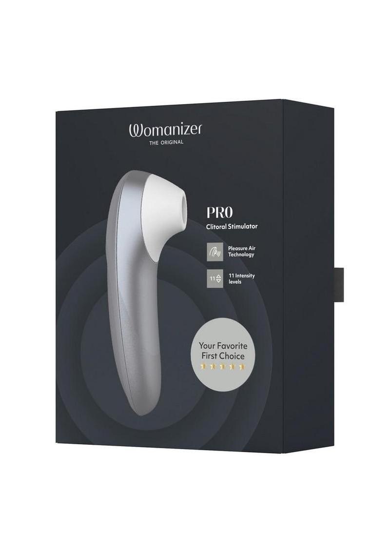 Womanizer Pleasure Air Pro Rechargeable Silicone Air Pulse Clitoral Vibrator - Silver Grey