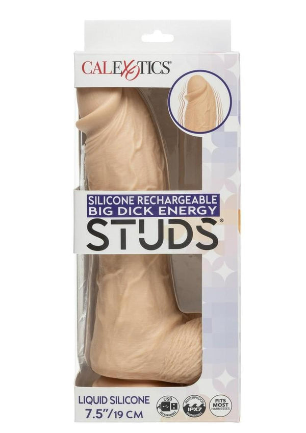 Silicone Studs Big Dick Energy Rechargeable Silicone Vibrating Dildo - Vanilla
