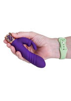 Pillow Talk Secrets Sensual Rechargeable Silicone Dual Thrusting Rabbit Wand - Purple/Rose Gold