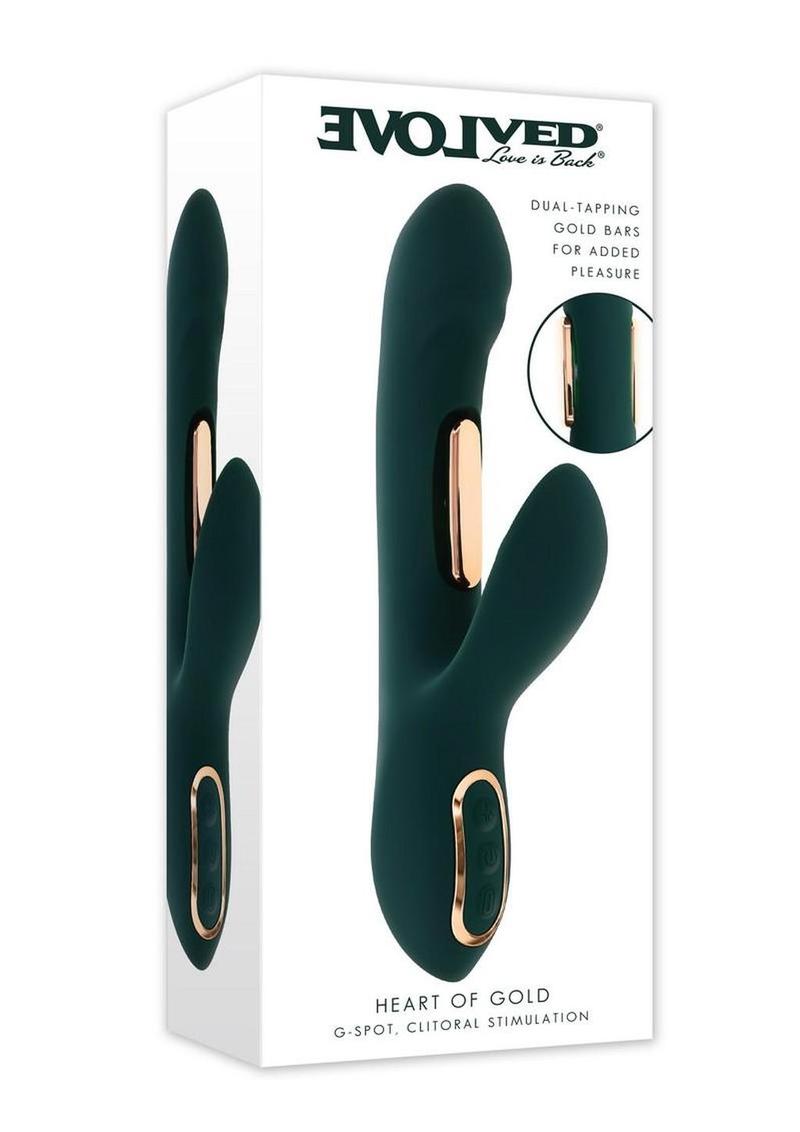 Heart of Gold Rechargeable Silicone Rabbit Vibrator - Green
