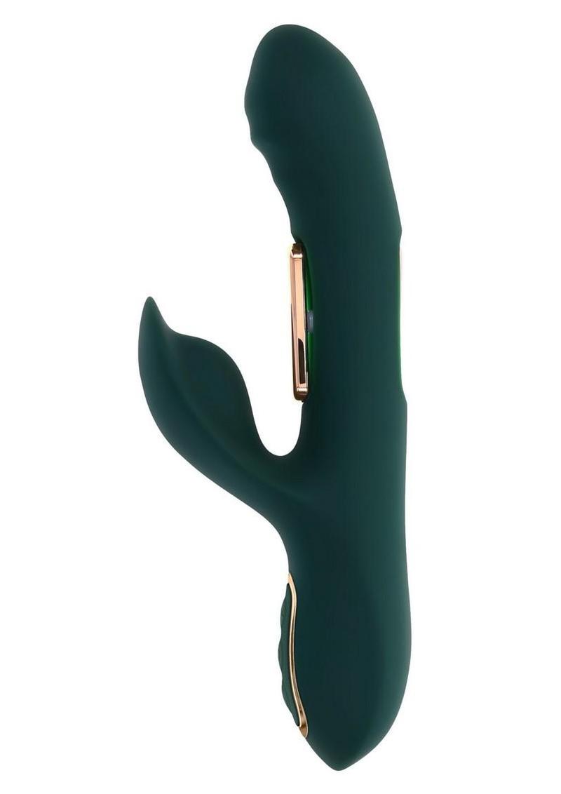 Heart of Gold Rechargeable Silicone Rabbit Vibrator - Green
