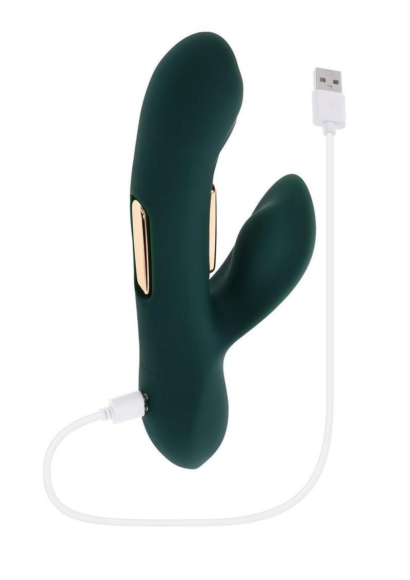 Heart of Gold Rechargeable Silicone Rabbit Vibrator - Green