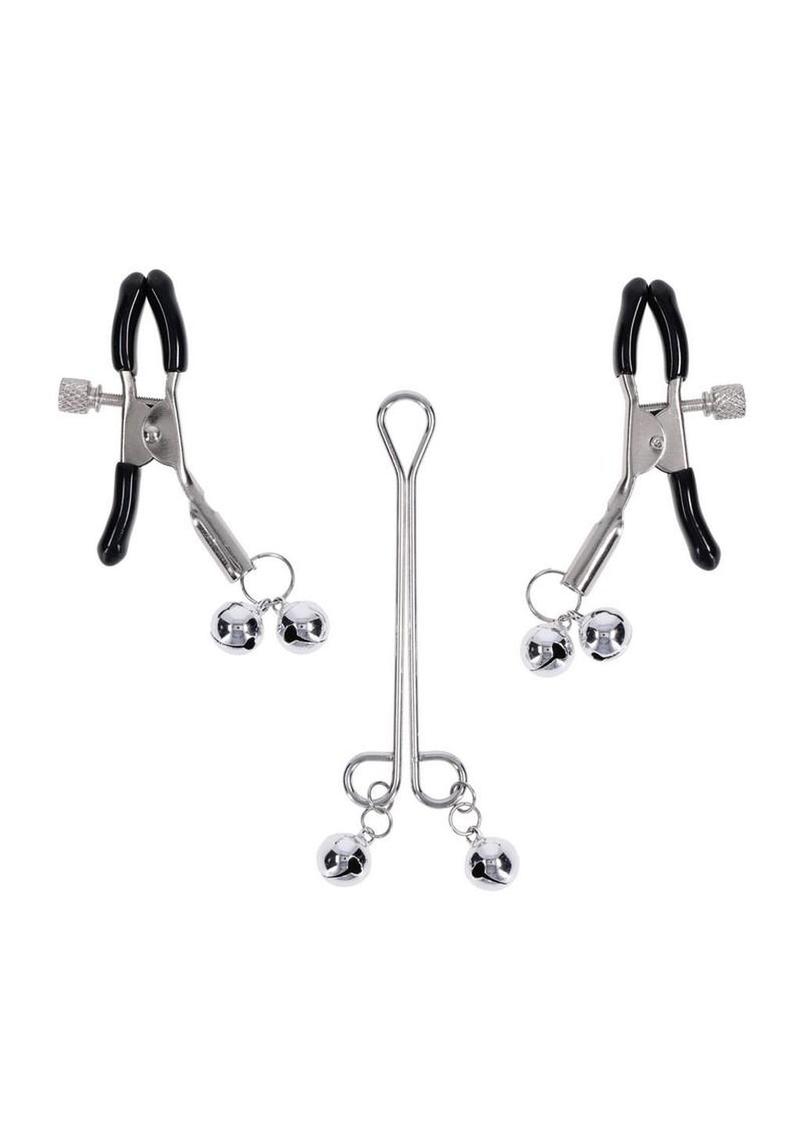 Sex & Mischief Shadow Bell Nipple Clit Jewelry - Black/Silver