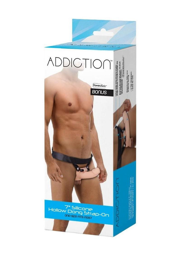 Addiction Silicone Hollow Dong Strap-On 7in - Vanilla