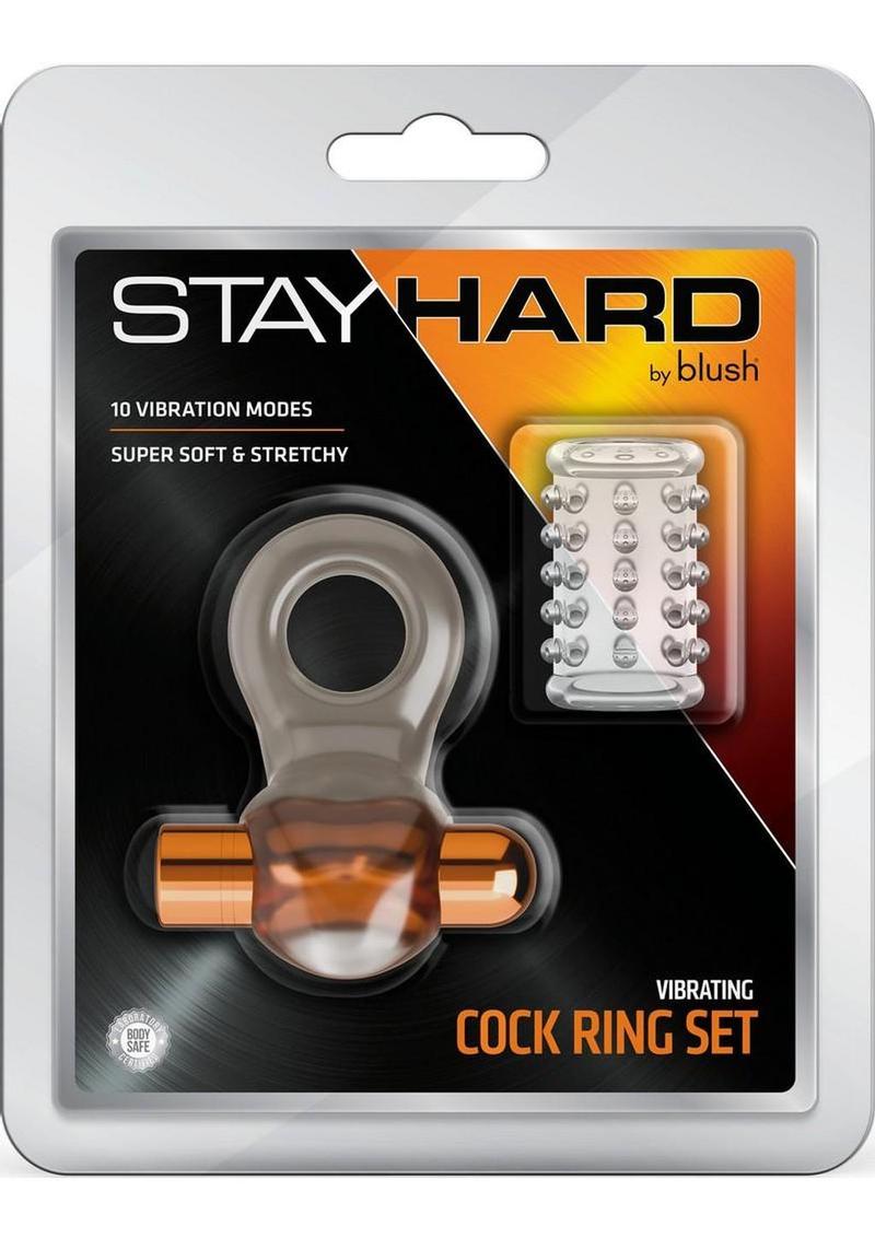 Stay Hard Vibrating Rechargeable Cock Ring Set with Studded Sleeve - Multicolor
