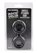 Rock Solid Silicone Double Stamina Cock Ring with Metal Beads - Black