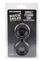 Rock Solid Silicone Double Stamina Cock Ring with Metal Beads - Black