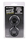 Rock Solid Silicone Double Stamina Cock Ring with Metal Beads - Black