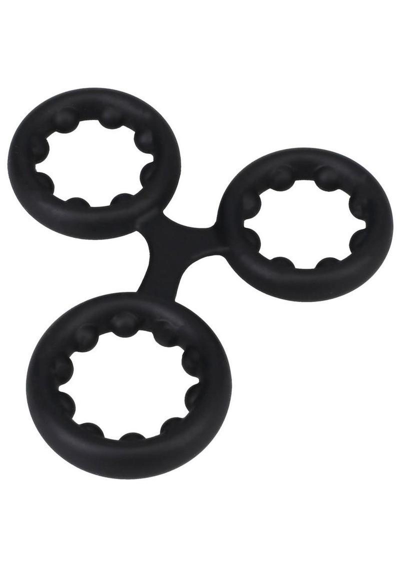 Rock Solid Silicone Triple Stamina Cock Ring with Metal Beads - Black