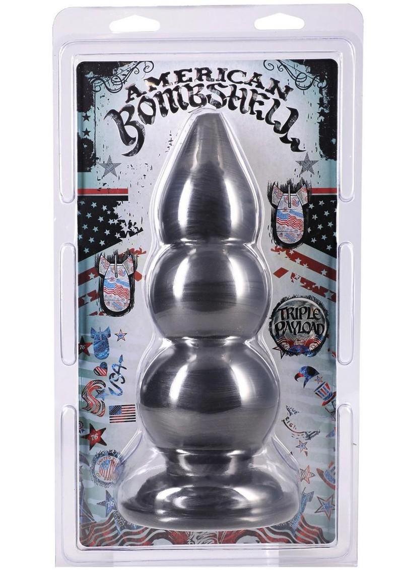 American Bombshell Triple Payload Anal Plug 7.75in - Gun Metal