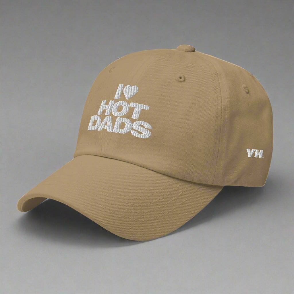 I Love Hot Dads Dad Hat by YES HOMO in Khaki