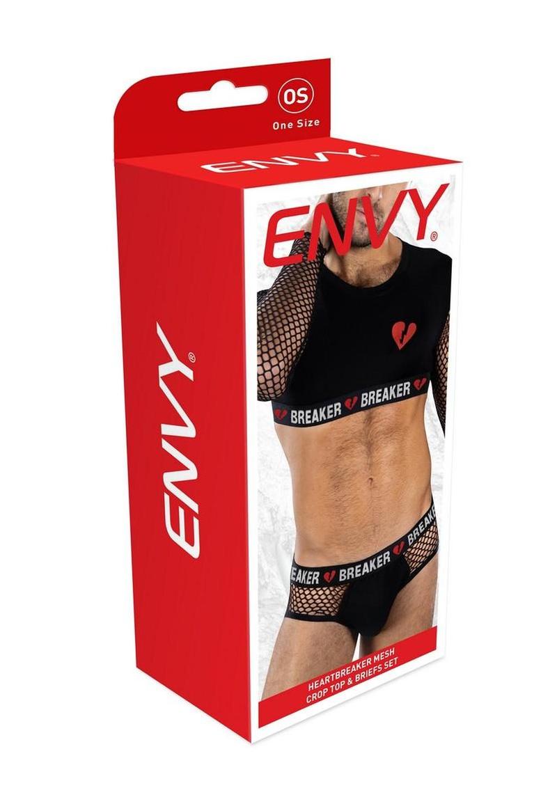 Envy Menswear Heartbreaker Mesh Crop Top & Briefs Set - Black