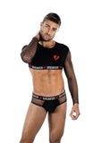 Envy Menswear Heartbreaker Mesh Crop Top & Briefs Set - Black