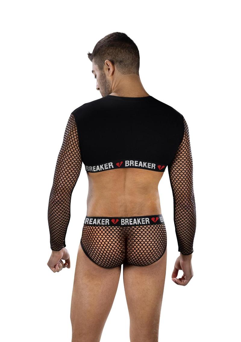 Envy Menswear Heartbreaker Mesh Crop Top & Briefs Set - Black