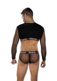 Envy Menswear Heartbreaker Mesh Crop Top & Briefs Set - Black