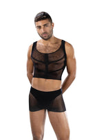 Envy Menswear Fishnet Armor Set (2 Piece) - Black