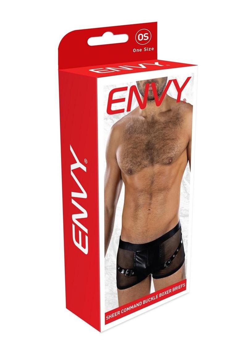 Envy Menswear Sheer Command Buckle Boxer Briefs - Black
