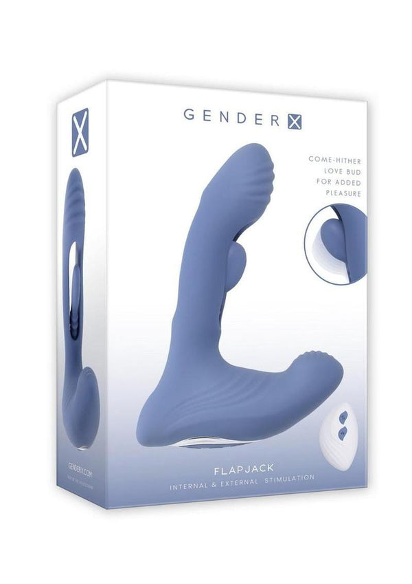 Gender X Flapjack Rechargeable Silicone Vibrating Dildo With Clitoral Stimulator - Blue