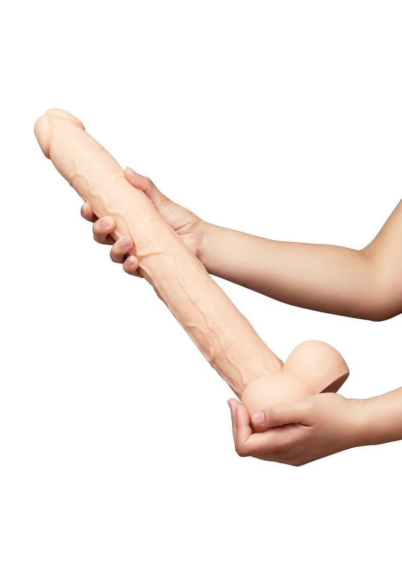 B-Vibe Bone Dildo with Balls and Suction Cup 17in - Vanilla