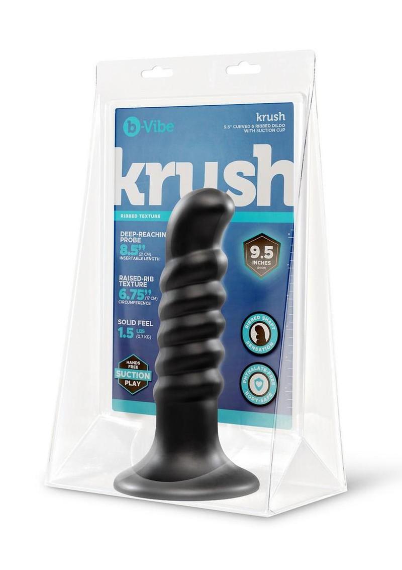 B-Vibe Krush Curved & Ribbed Dildo with Suction Cup - Black