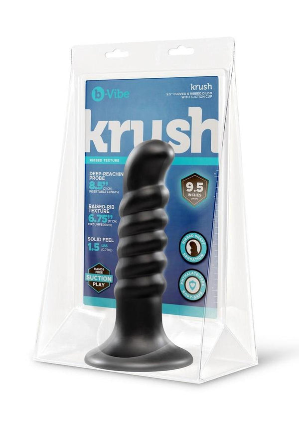 B-Vibe Krush Curved & Ribbed Dildo with Suction Cup - Black