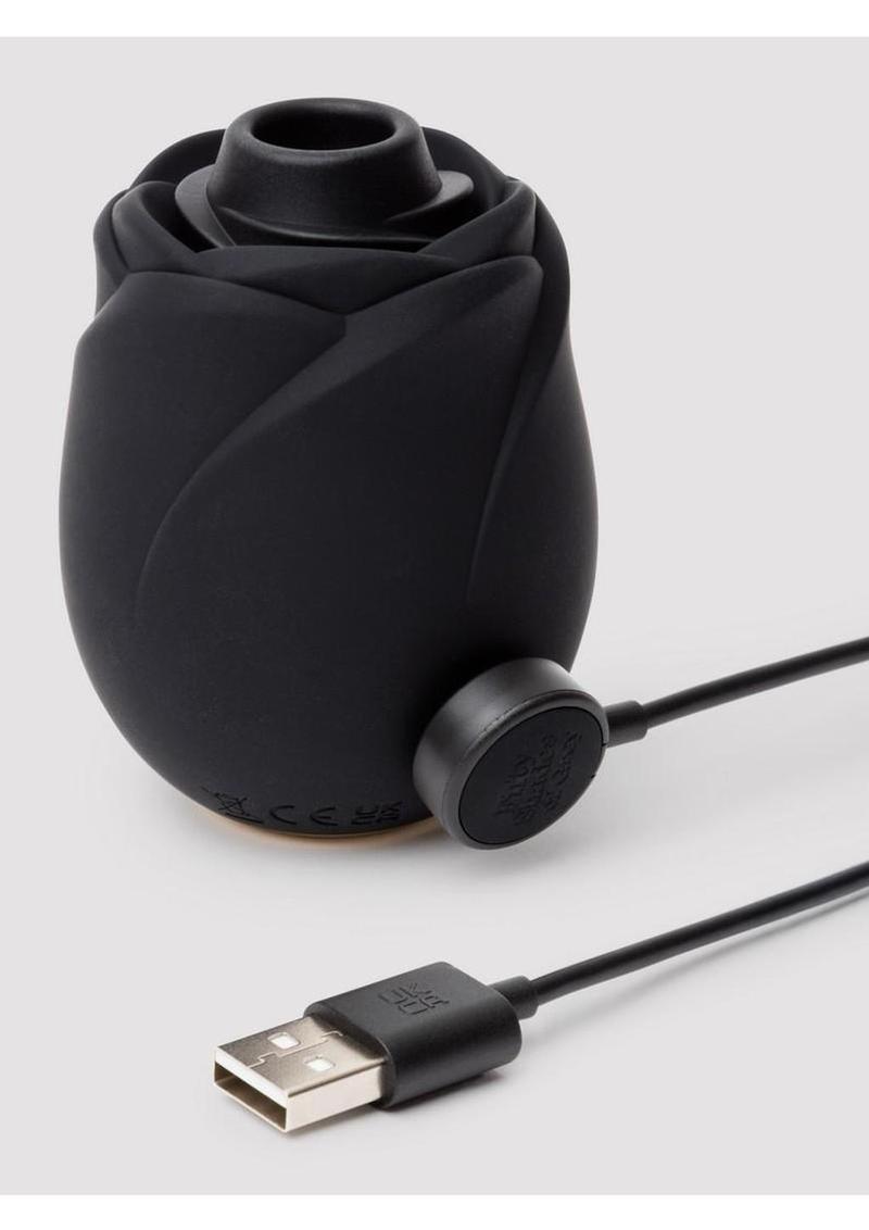 Fifty Shades of Grey Hearts & Flowers Rose 2.0 Rechargeable Silicone Clitoral Stimulator - Black/Gold