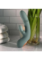 Rub Me Tender Rechargeable Silicone Thrusting Vibrator with Clitoral Stimulation - Green