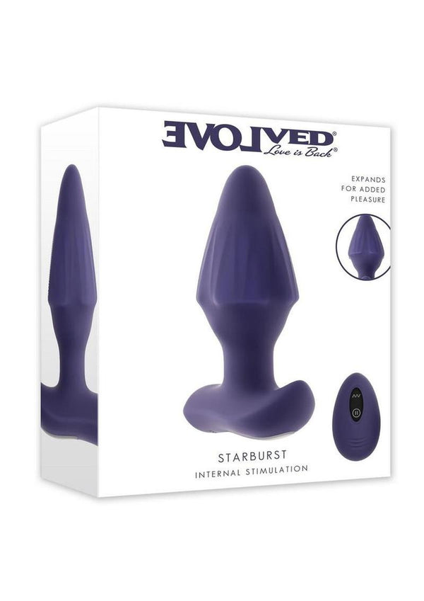 Starburst Rechargeable Silicone Expandable Anal Plug with Remote - Purple