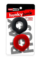 Hunkyjunk Fit Grips Ergo-Fit Silicone Cockrings (2 Pack) - Black/Red