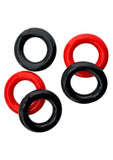 Hunkyjunk Jacker 5 Stack Super-Strong Cockrings (5 Pack) - Red/Black