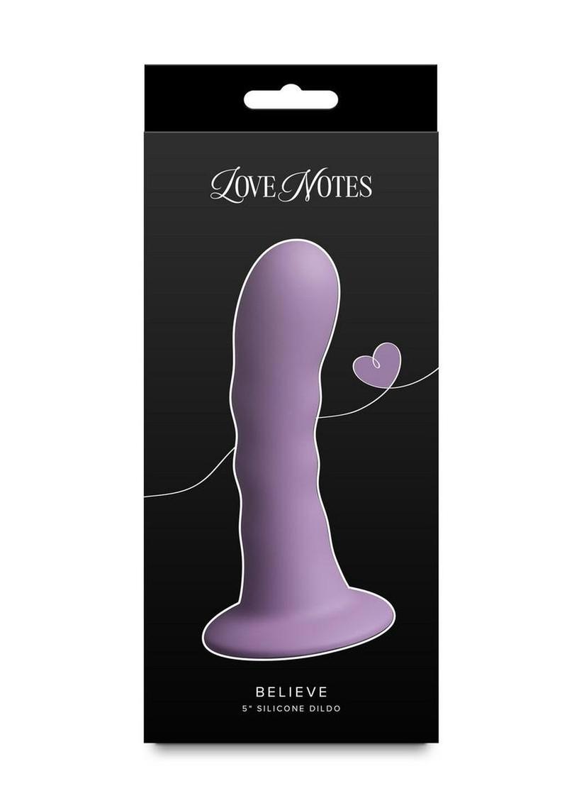 Love Notes Believe Silicone Ribbed Flexible Curved Dildo with Suction Cup 5in - Purple