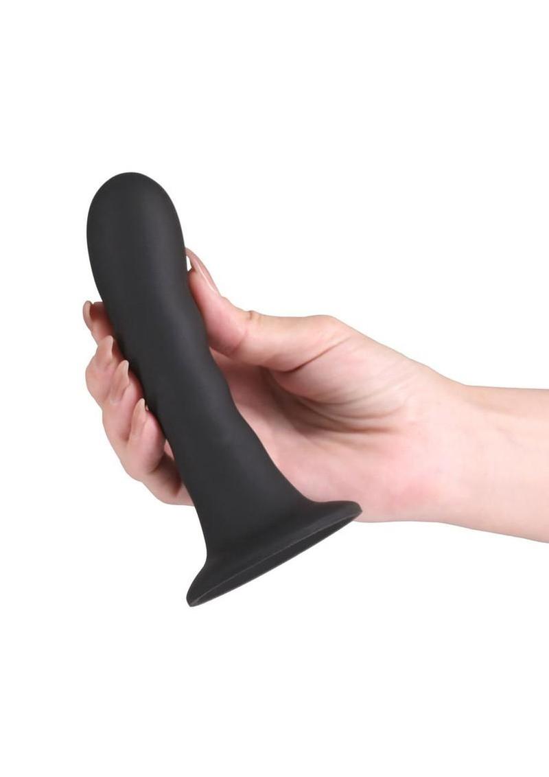Love Notes Believe Silicone Ribbed Flexible Curved Dildo with Suction Cup 5in - Black
