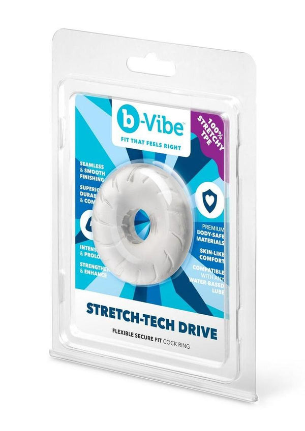 B-Vibe Stretch Tech Drive Ultra Stretchy Cock Ring - Clear