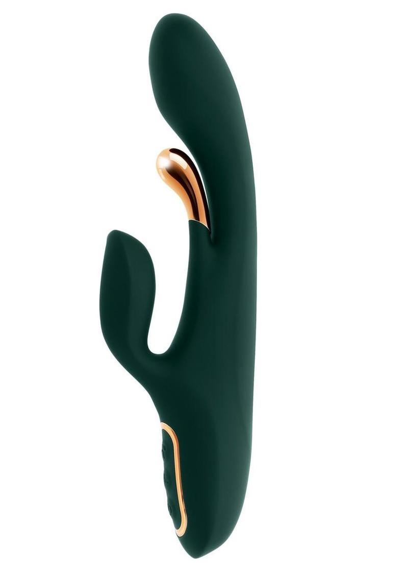 Golden Goddess Rechargeable Silicone Vibrator with Clitoral Stimulator - Green