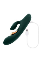 Golden Goddess Rechargeable Silicone Vibrator with Clitoral Stimulator - Green
