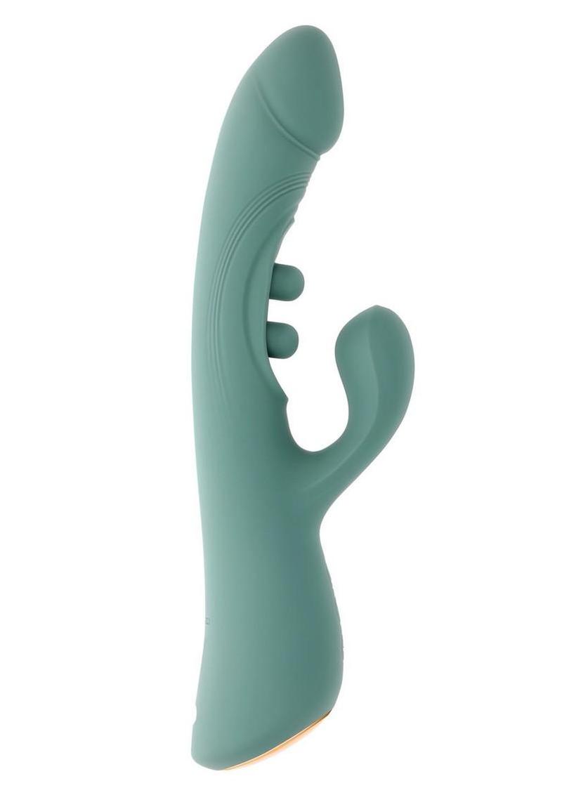 Tapped Out Rechargeable Silicone Vibrator with Stimulator - Green