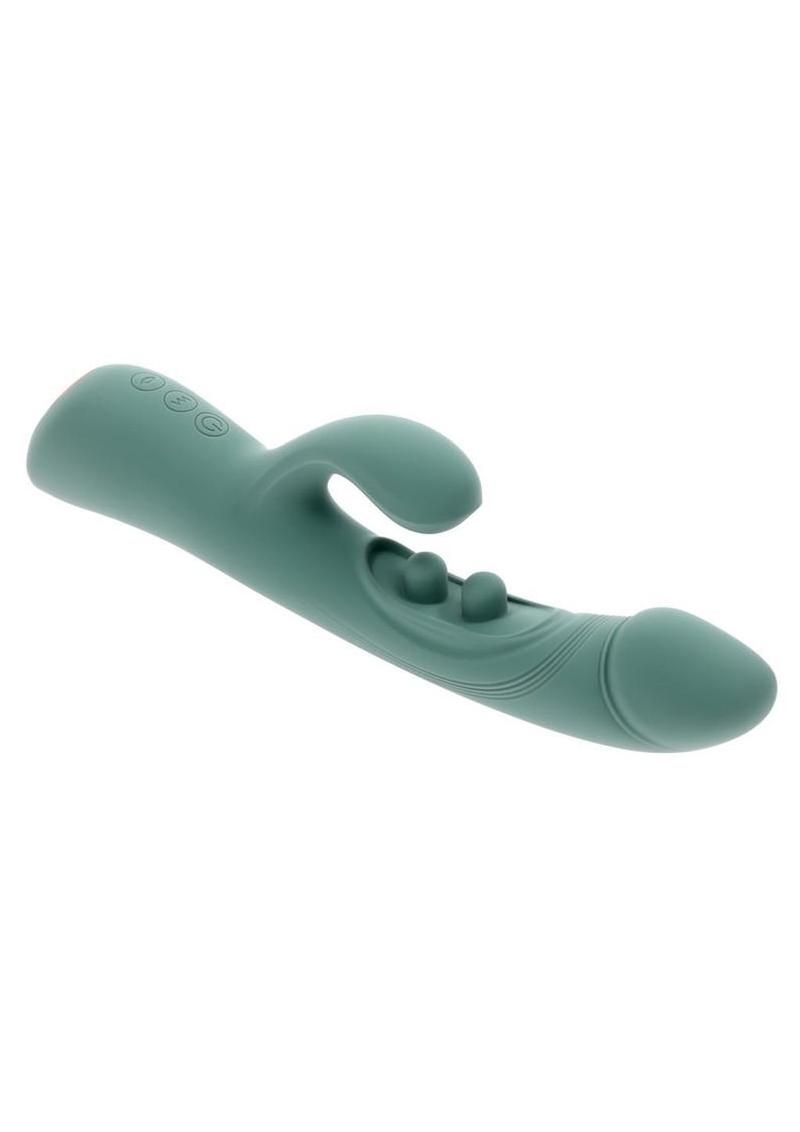 Tapped Out Rechargeable Silicone Vibrator with Stimulator - Green