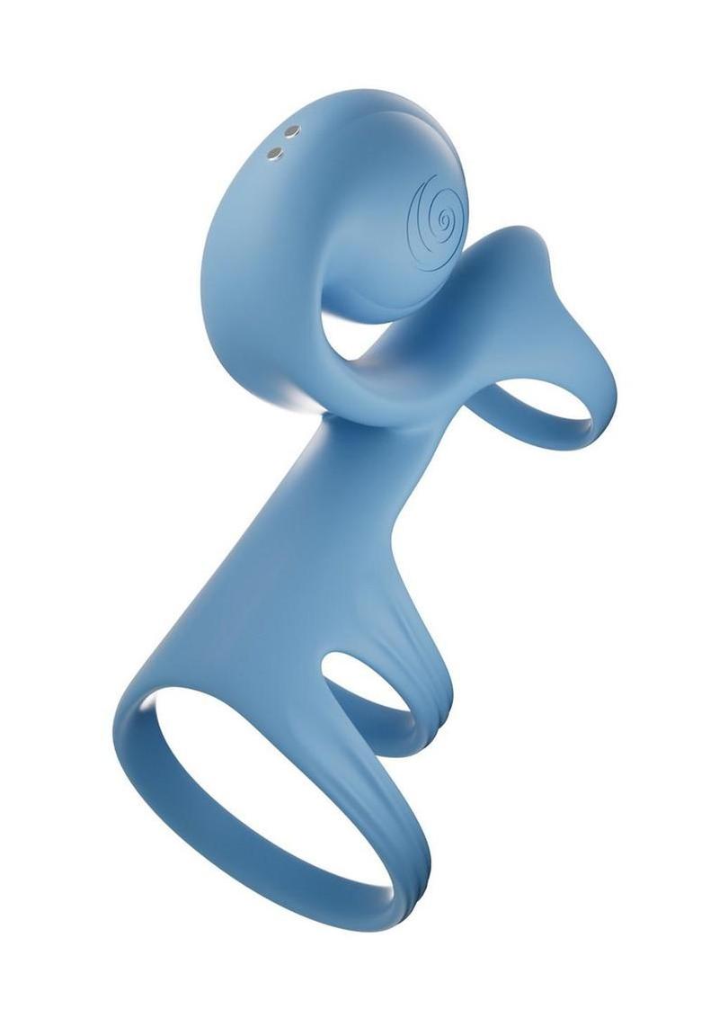 SVibe Snail JOVI Arc Rechargeable Silicone Couples Triple Cock Ring with Remote Control - Blue Haze