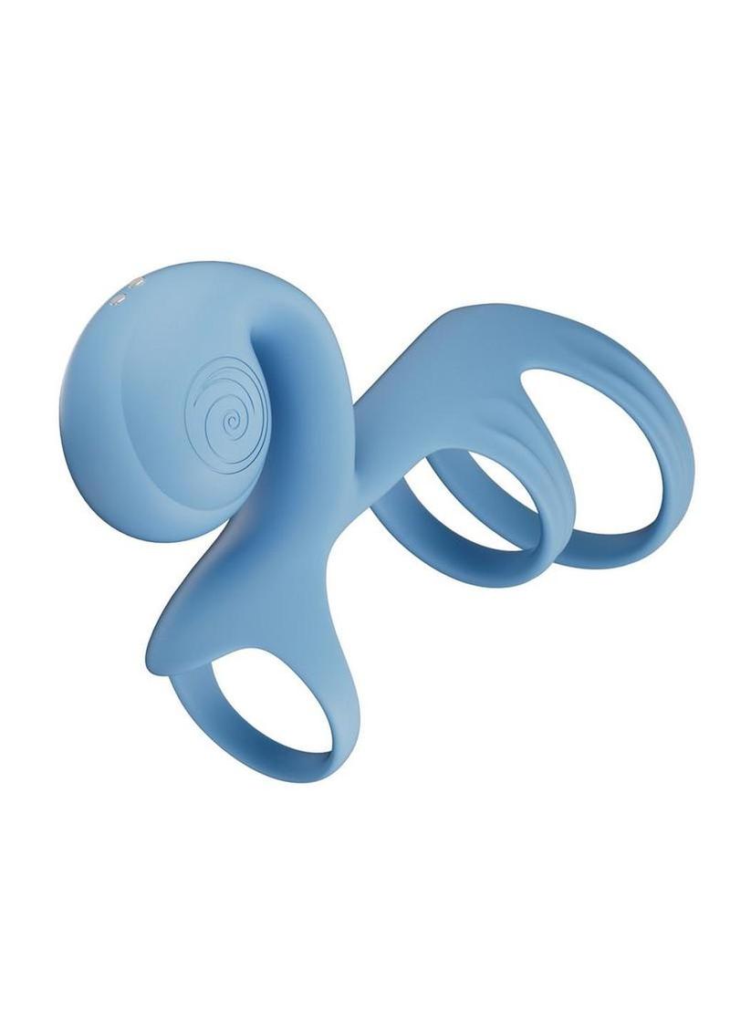 SVibe Snail JOVI Arc Rechargeable Silicone Couples Triple Cock Ring with Remote Control - Blue Haze
